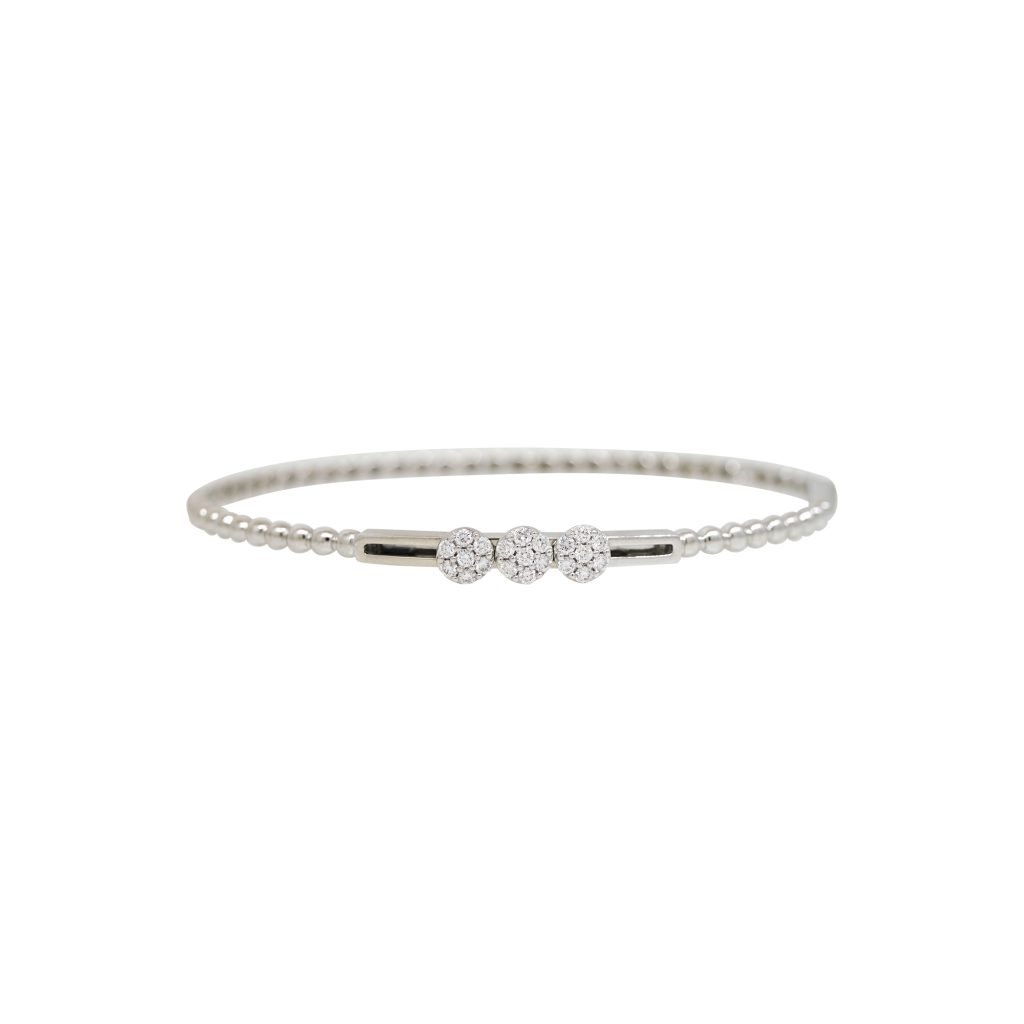 14k White Gold 0.24ctw Natural Round Brilliant Cut Floating Diamond Bangle Bracelet