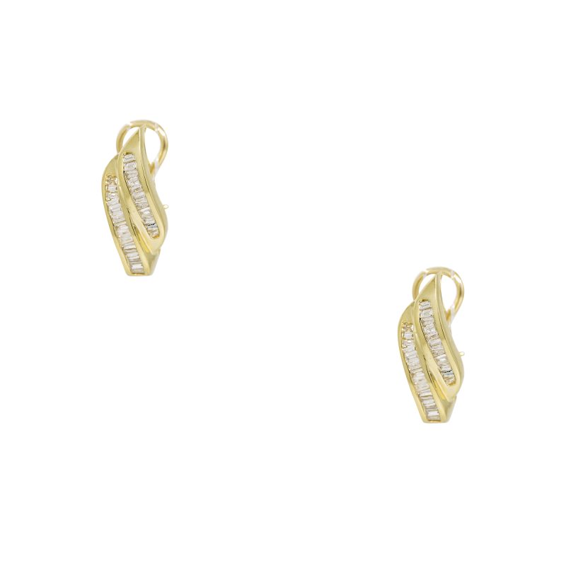 14k Yellow Gold 1.52ctw Natural Baguette Cut Diamond Twist Earrings