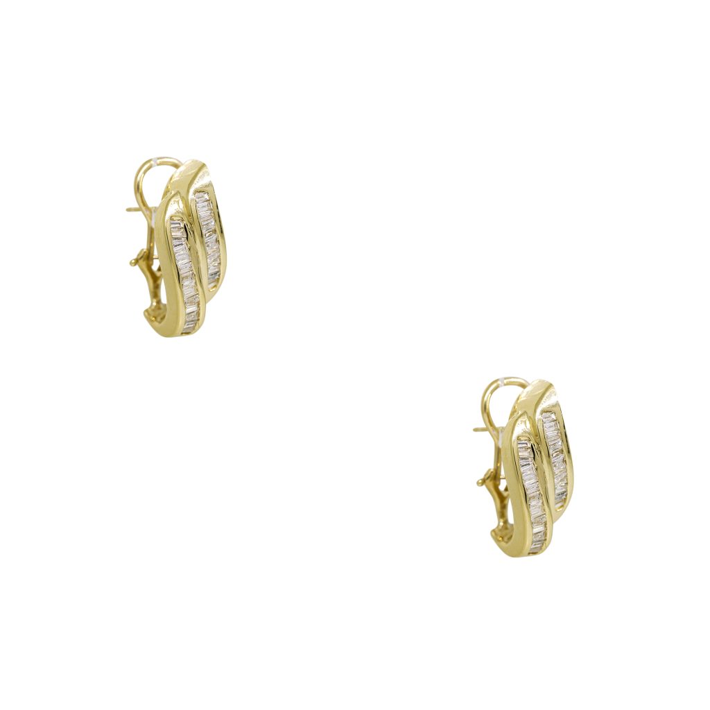 14k Yellow Gold 1.52ctw Natural Baguette Cut Diamond Twist Earrings