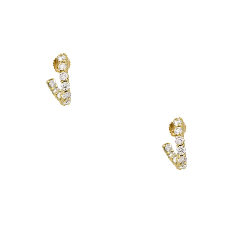 14k Yellow Gold 3.0ctw Natural Round Brilliant Cut Diamond "J Shape" Hoop Earrings