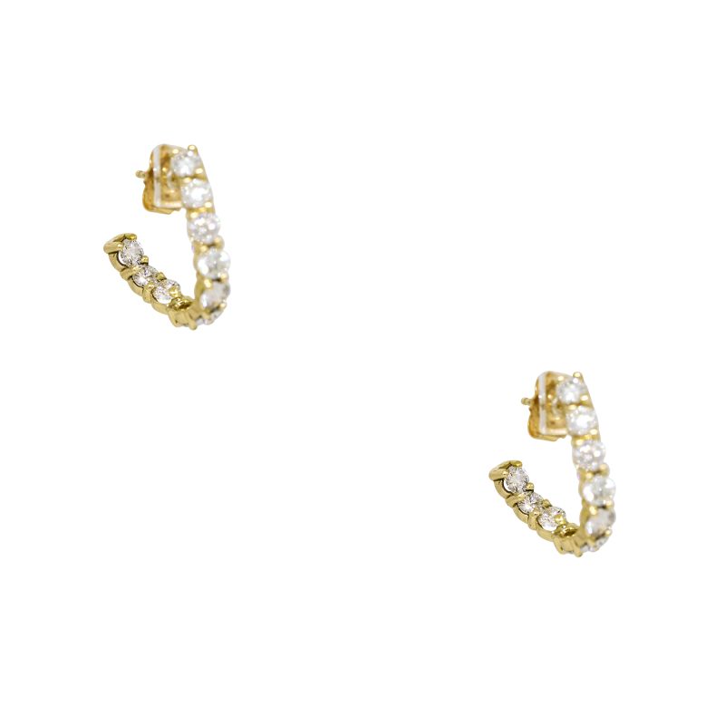 14k Yellow Gold 3.0ctw Natural Round Brilliant Cut Diamond "J Shape" Hoop Earrings