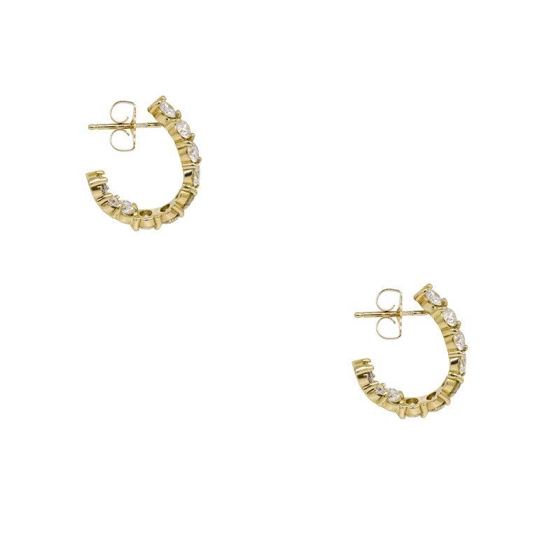 14k Yellow Gold 3.0ctw Natural Round Brilliant Cut Diamond "J Shape" Hoop Earrings