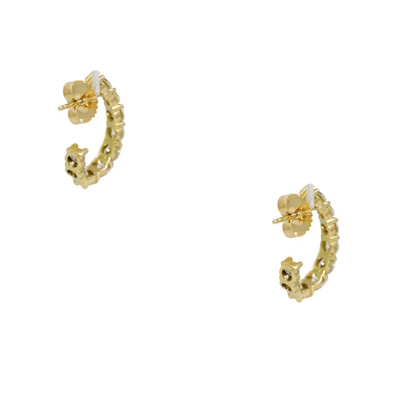 14k Yellow Gold 3.0ctw Natural Round Brilliant Cut Diamond "J Shape" Hoop Earrings