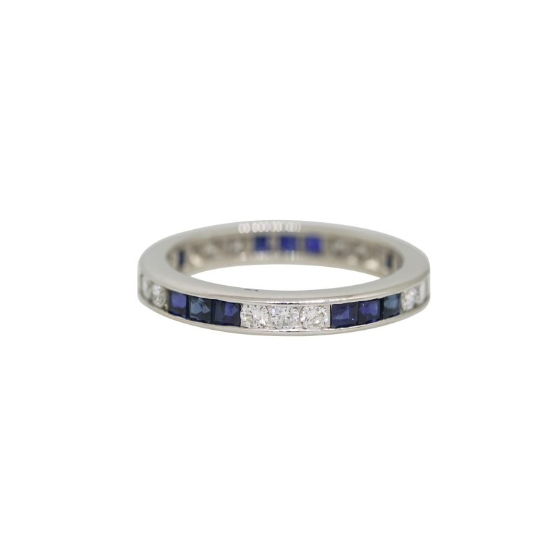 18k White Gold 0.50ctw Natural Round Brilliant Diamond & 0.50ctw Sapphire Eternity Band