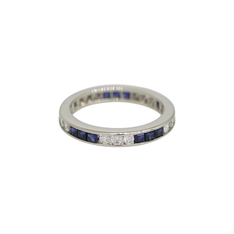 18k White Gold 0.50ctw Natural Round Brilliant Diamond & 0.50ctw Sapphire Eternity Band