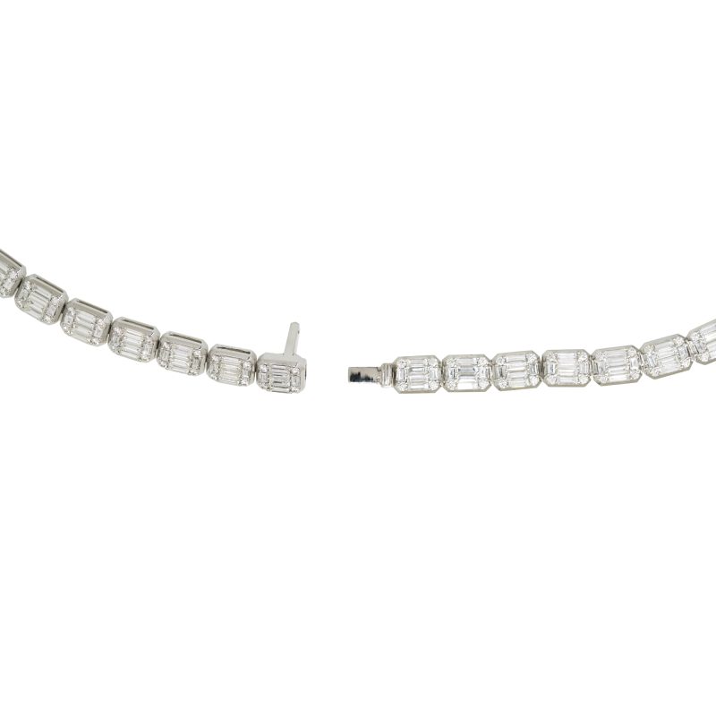 18k White Gold 18.78ctw Sapphire & 13.07ctw Diamond Mosaic Alternating Necklace