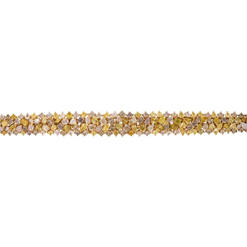 18k Rose Gold Natural 24.03ctw Fancy Yellow, Pink & Orange Diamond Multi-Shape Bracelet