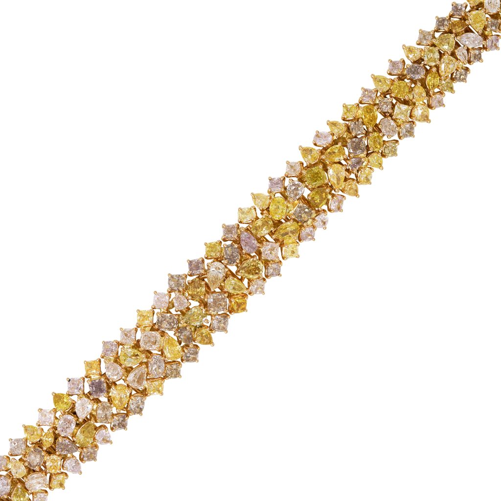 18k Rose Gold Natural 24.03ctw Fancy Yellow, Pink & Orange Diamond Multi-Shape Bracelet