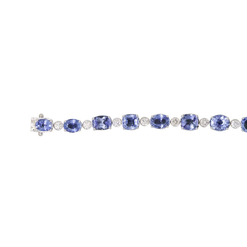 18k White Gold 18.75ctw Unheated Sapphire & Natural Diamond Alternating Tennis Bracelet