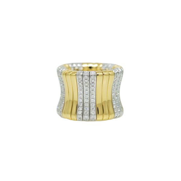 18k Two-Tone Gold Natural Pave Diamond Station Wide Stretch Ring