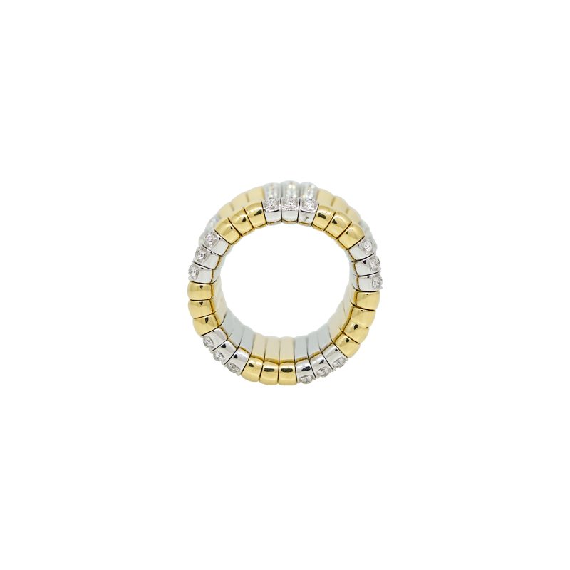 18k Two-Tone Gold Natural Pave Diamond Station Wide Stretch Ring