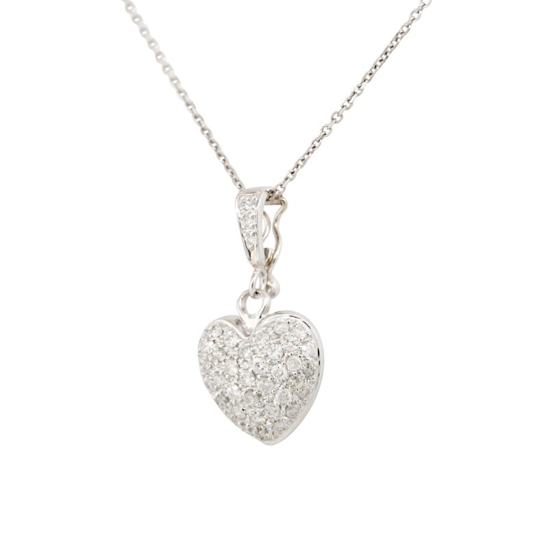 14k White Gold Natural 0.75 Carat Diamond Pave Heart Pendant Necklace