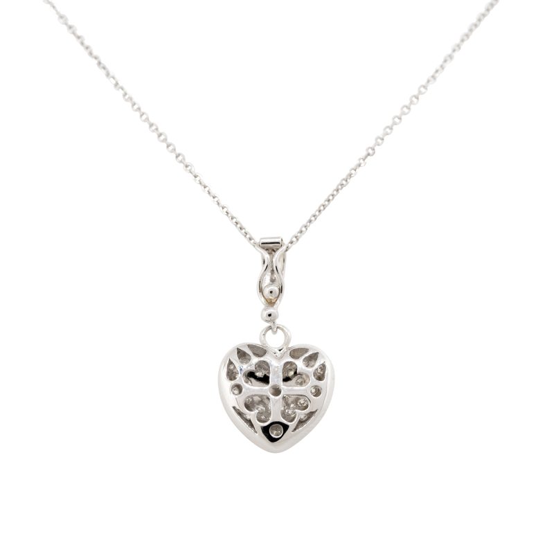 14k White Gold Natural 0.75 Carat Diamond Pave Heart Pendant Necklace