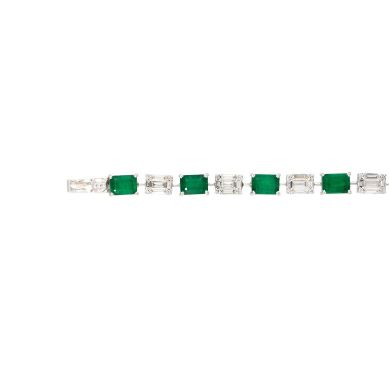 18k White Gold 2.8ctw Natural Diamond Mosaic & Emerald Alternating Bracelet