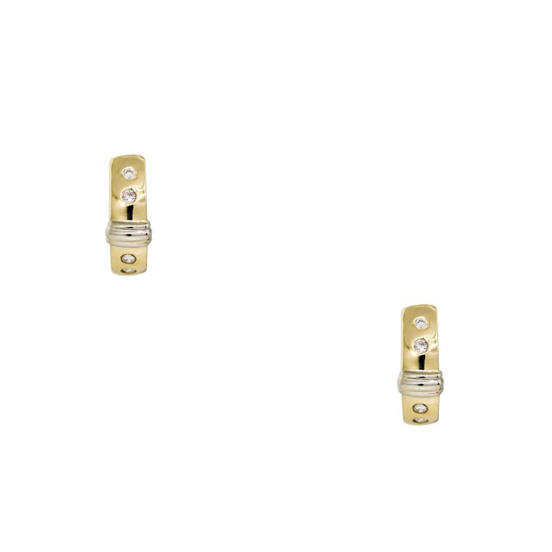 14k Two-Tone Gold Natural Round Brilliant Cut Diamond Sprinkle Huggie Earrings