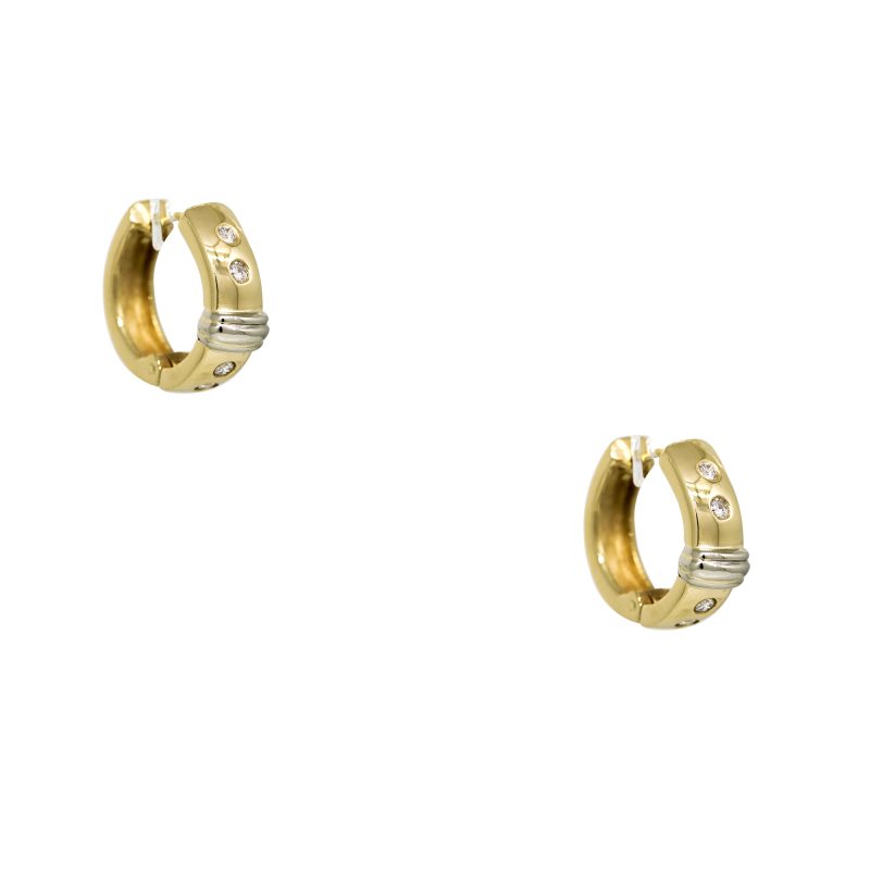 14k Two-Tone Gold Natural Round Brilliant Cut Diamond Sprinkle Huggie Earrings