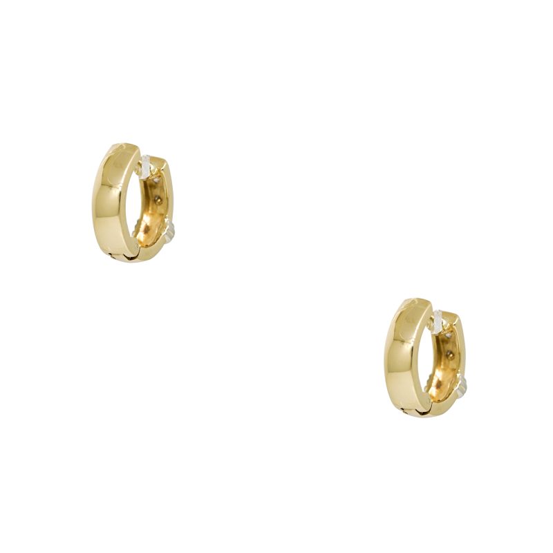 14k Two-Tone Gold Natural Round Brilliant Cut Diamond Sprinkle Huggie Earrings