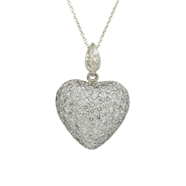 18k Two-Tone Gold Natural 4.40 Carat Diamond Pave & Marquise Heart Pendant Necklace