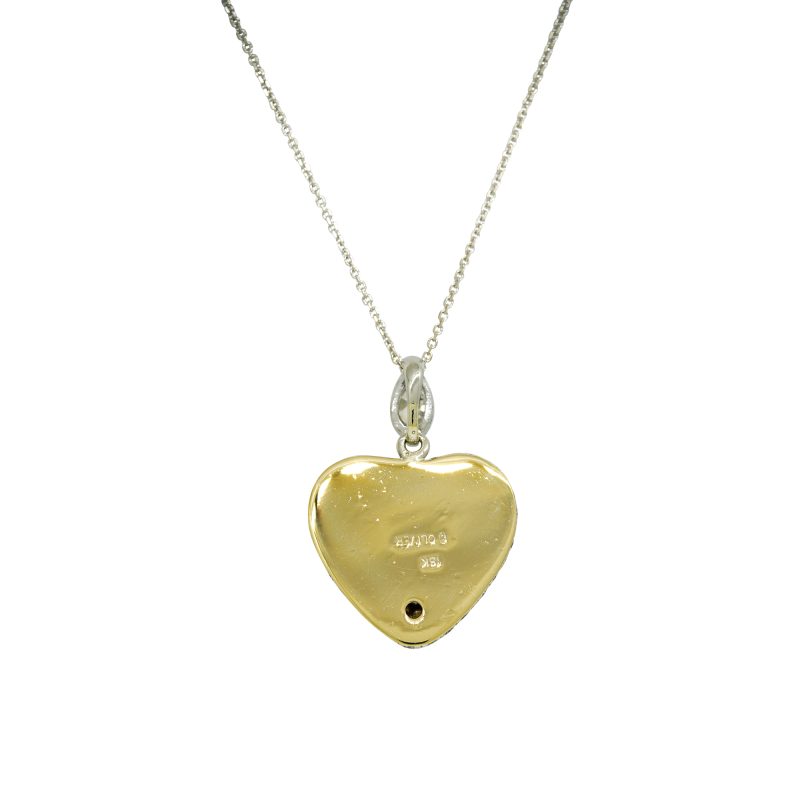 18k Two-Tone Gold Natural 4.40 Carat Diamond Pave & Marquise Heart Pendant Necklace