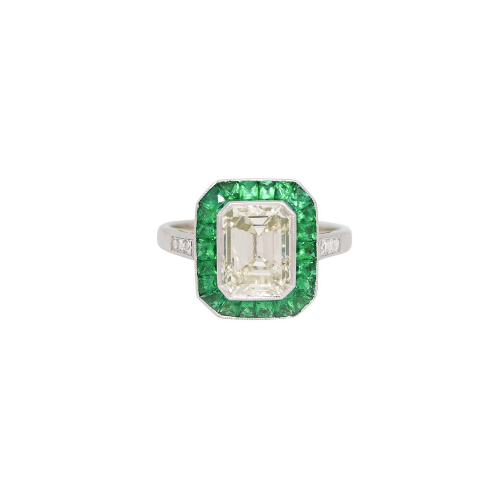 Platinum Natural 2.51 Carat Diamond & Emerald Halo Engagement Ring