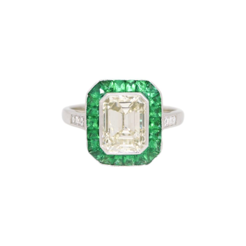 Platinum Natural 2.51 Carat Diamond & Emerald Halo Engagement Ring