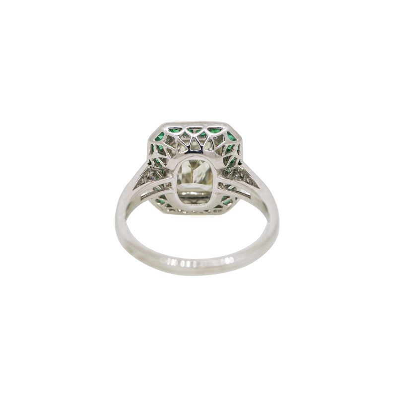 Platinum Natural 2.51 Carat Diamond & Emerald Halo Engagement Ring