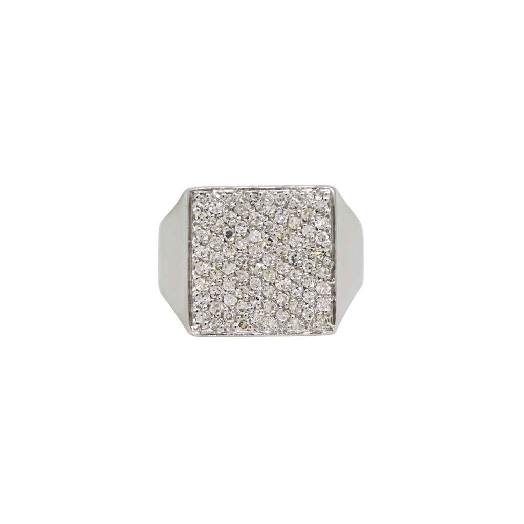 14k White Gold 0.60 Carat Natural Diamond Pave Square Ring