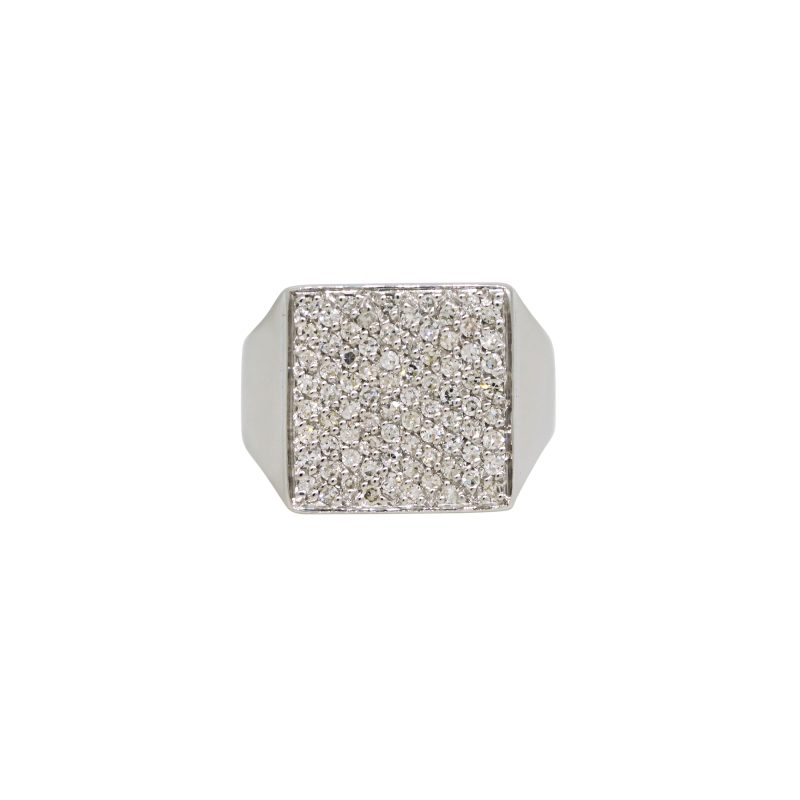 14k White Gold 0.60 Carat Natural Diamond Pave Square Ring