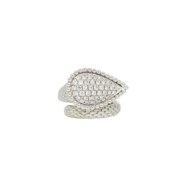 18k White Gold Natural 0.79 Carat Diamond Ribbed Teardrop Ring