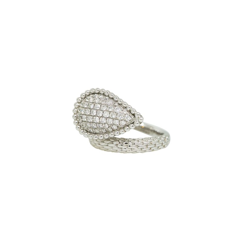 18k White Gold Natural 0.79 Carat Diamond Ribbed Teardrop Ring