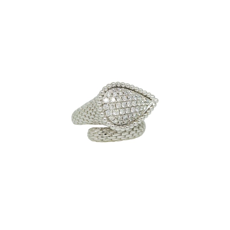 18k White Gold Natural 0.79 Carat Diamond Ribbed Teardrop Ring