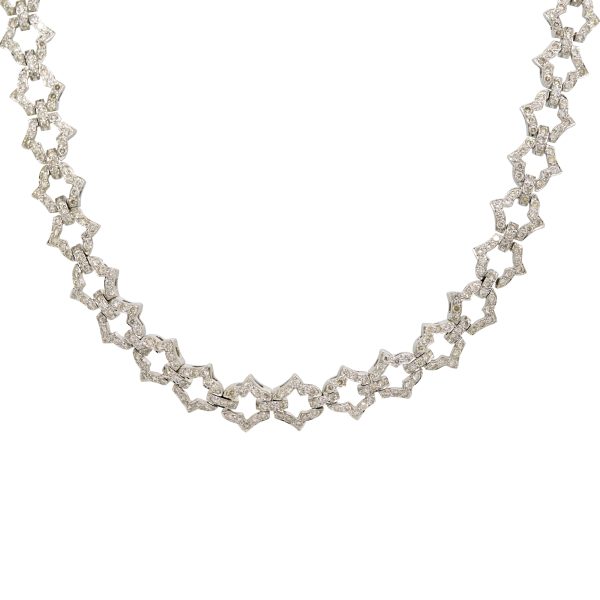 18k White Gold Natural 6.24 Carat Round Brilliant Cut Diamond Link Necklace