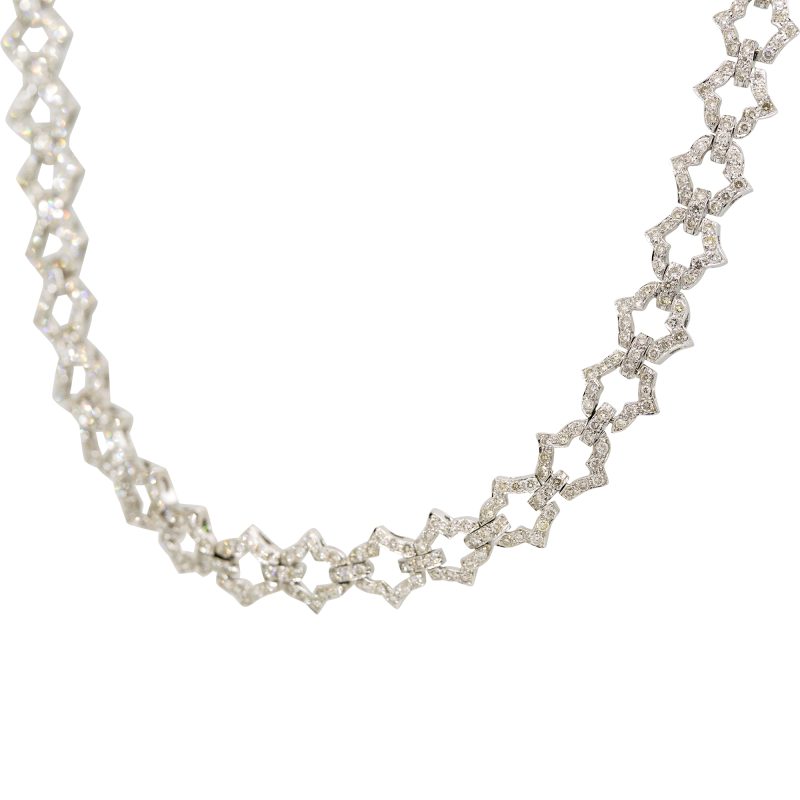 18k White Gold Natural 6.24 Carat Round Brilliant Cut Diamond Link Necklace