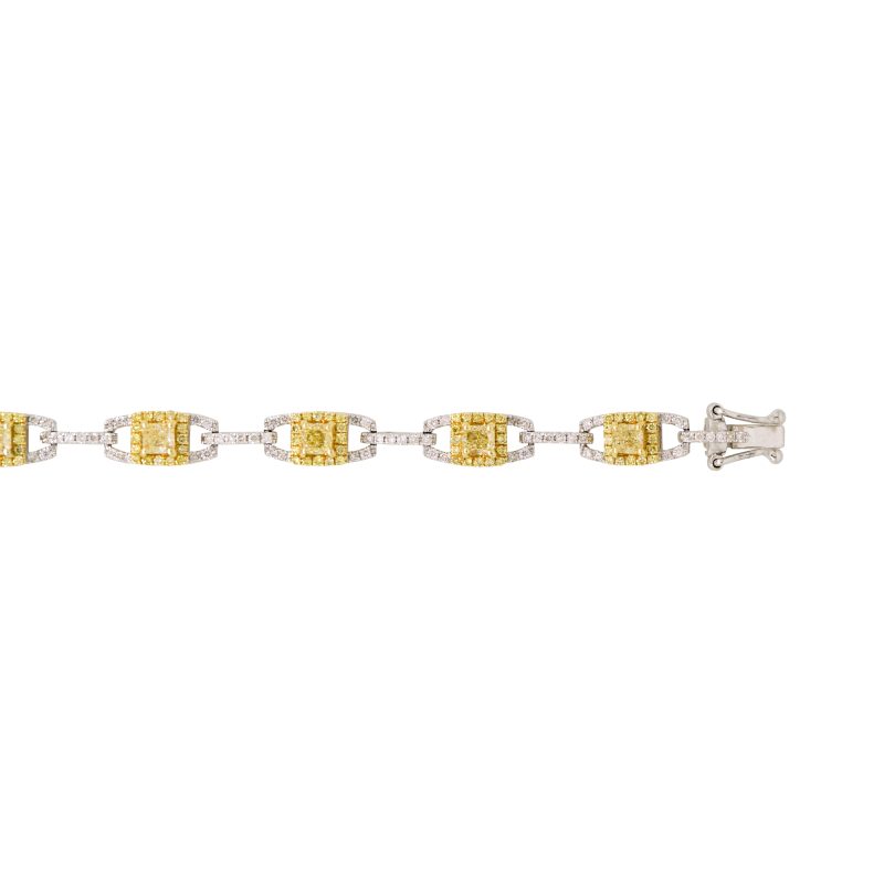 18k Two-Tone Gold Natural 2.50 Carat Yellow & White Diamond Bracelet