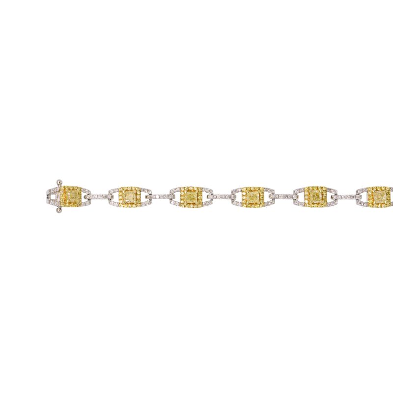 18k Two-Tone Gold Natural 2.50 Carat Yellow & White Diamond Bracelet