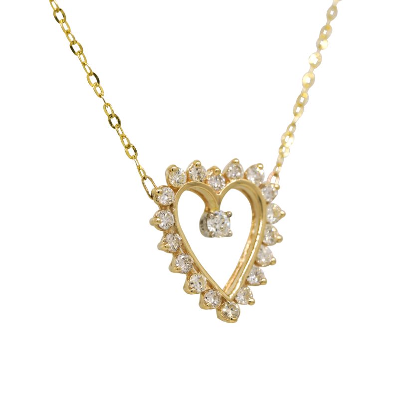 14k Yellow Gold Natural 0.90 Carat Diamond Open Heart Necklace