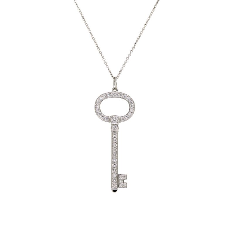 Tiffany & Co. Platinum Natural 0.58 Carat Diamond Key Necklace