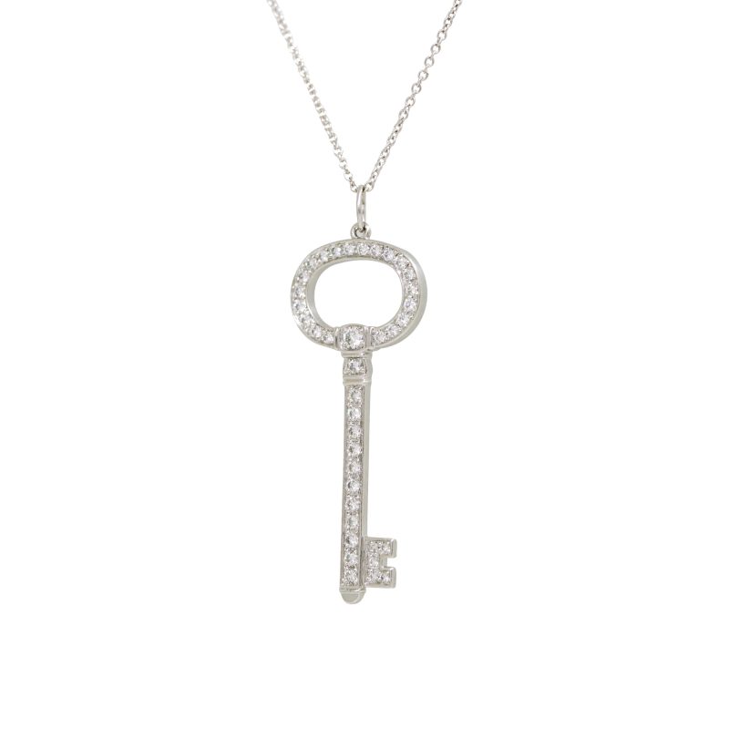 Tiffany & Co. Platinum Natural 0.58 Carat Diamond Key Necklace