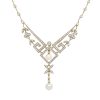 18k Two-Tone Gold Natural 1.95 Carat Diamond & Pearl Open Work Necklace