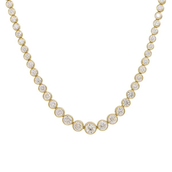 18k Yellow Gold Natural 7.34 Carat Diamond Graduated Bezel Set Necklace