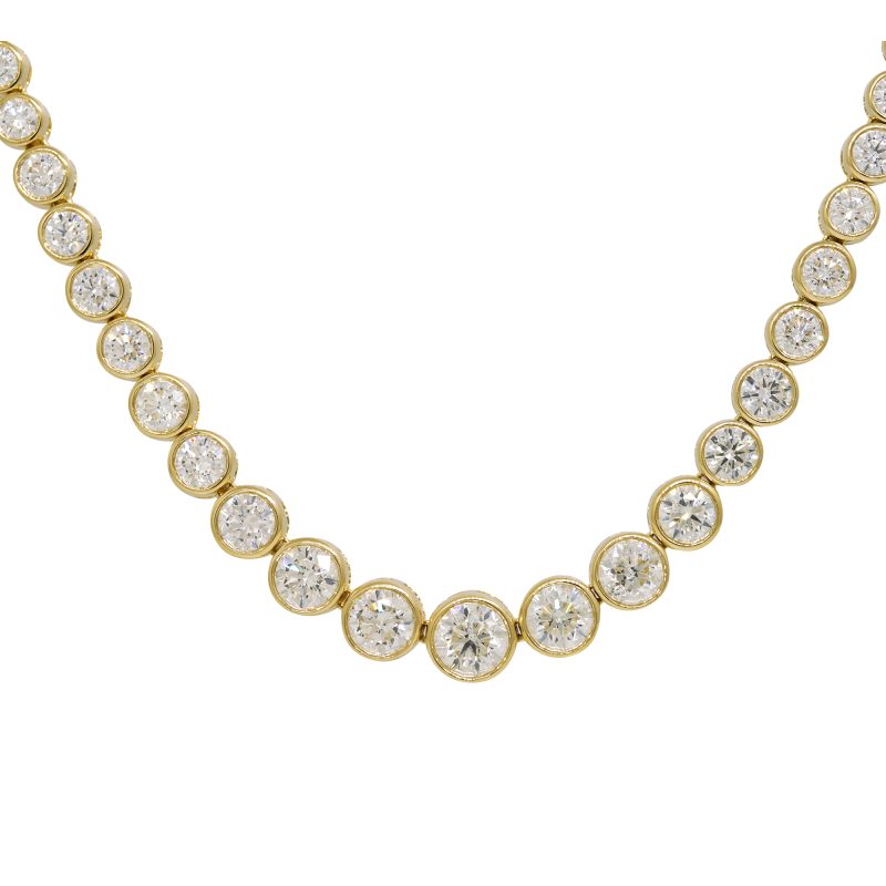 18k Yellow Gold Natural 7.34 Carat Diamond Graduated Bezel Set Necklace