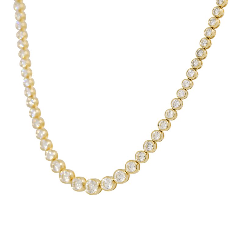 18k Yellow Gold Natural 7.34 Carat Diamond Graduated Bezel Set Necklace