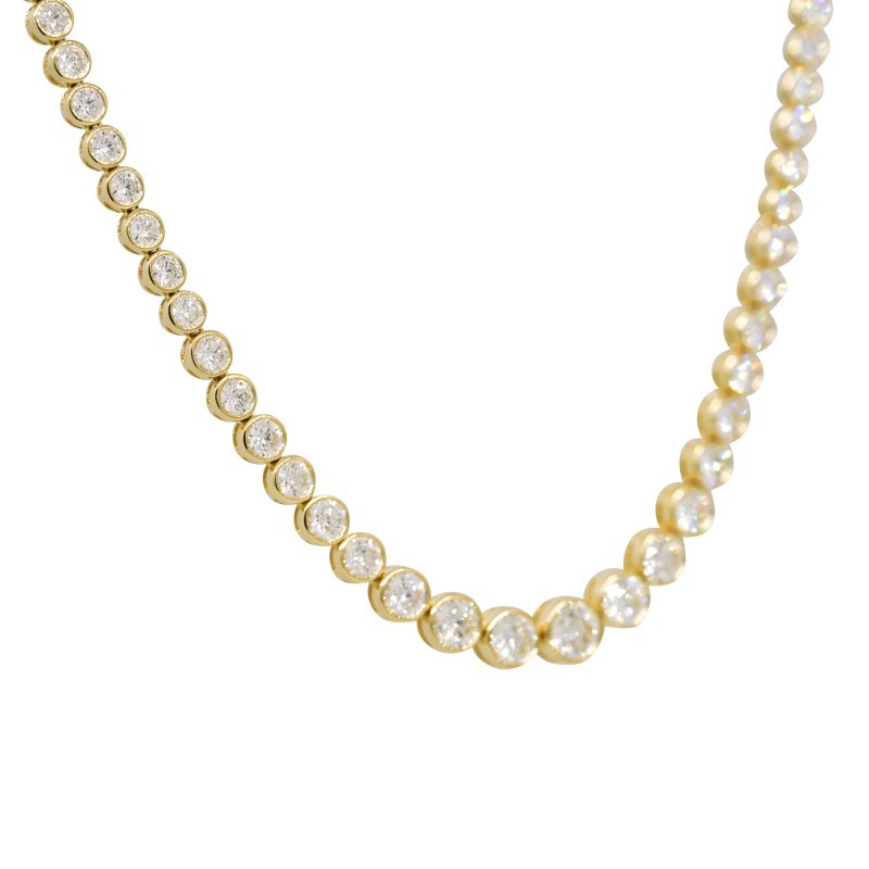 18k Yellow Gold Natural 7.34 Carat Diamond Graduated Bezel Set Necklace