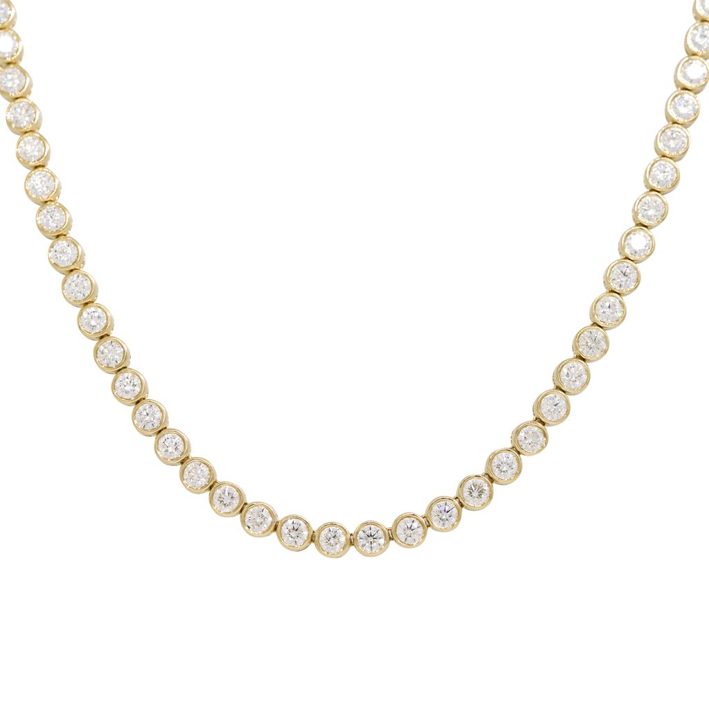 14k Yellow Gold Natural 9.60 Carat Round Brilliant Diamond Bezel Set Necklace