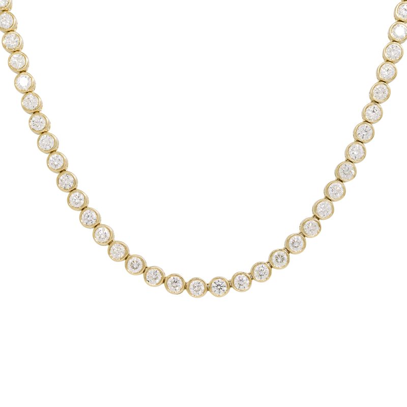 14k Yellow Gold Natural 9.60 Carat Round Brilliant Diamond Bezel Set Necklace