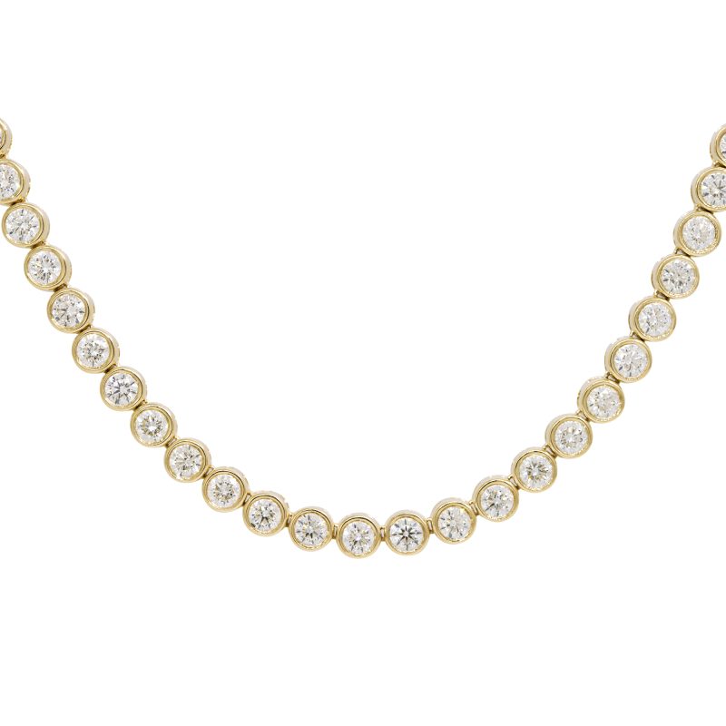 14k Yellow Gold Natural 9.60 Carat Round Brilliant Diamond Bezel Set Necklace