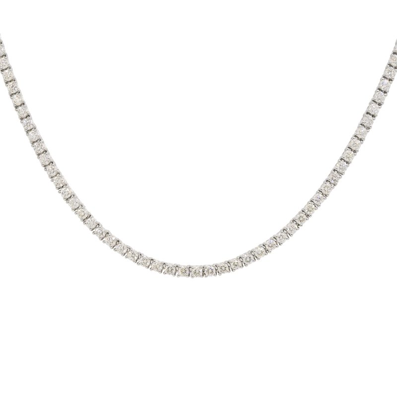 14k White Gold Natural 5.10 Carat Round Brilliant Cut Diamond Tennis Necklace