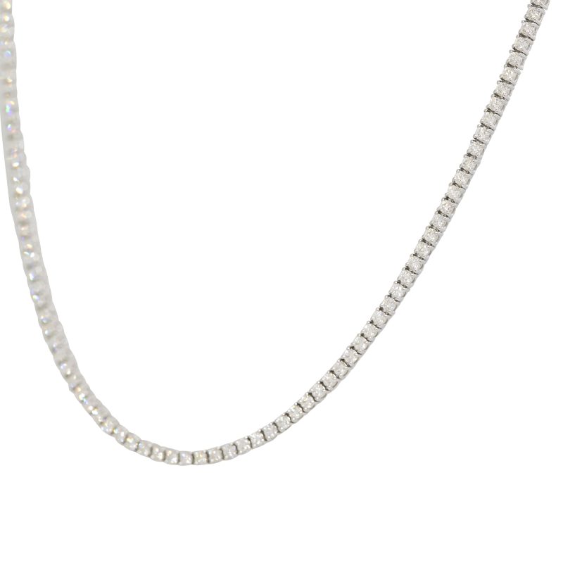 14k White Gold Natural 5.10 Carat Round Brilliant Cut Diamond Tennis Necklace