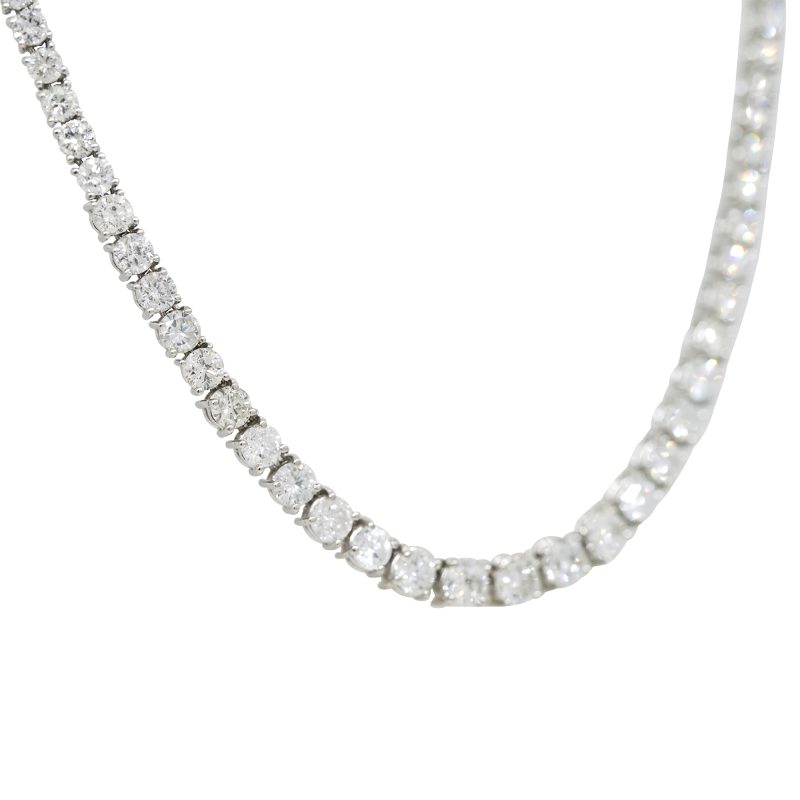 Platinum Natural 15.2 Carat Round Brilliant Cut Diamond Graduated Tennis Necklace