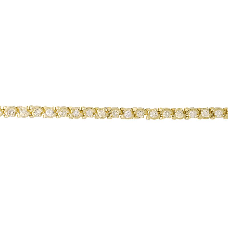 14k Yellow Gold Natural 3.0 Carat Round Brilliant Diamond Half Bezel-Set Tennis Bracelet